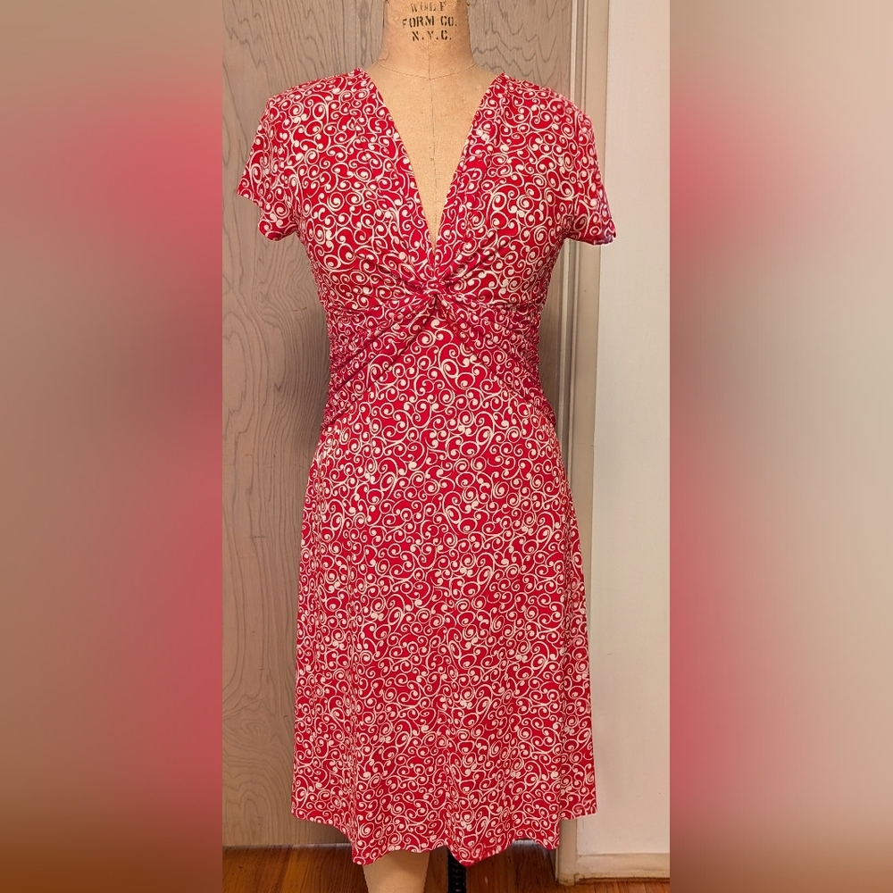 Connected Apparel Pink and White Swirl Midi Dress